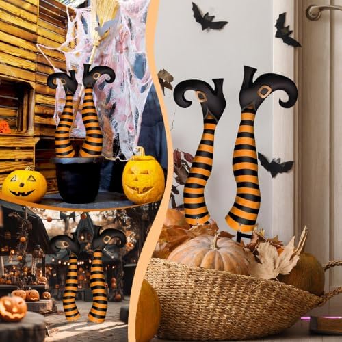Tudomro 2 Pcs Metal Upside Down Witch Leg Halloween Outdoor Decor, Orange
