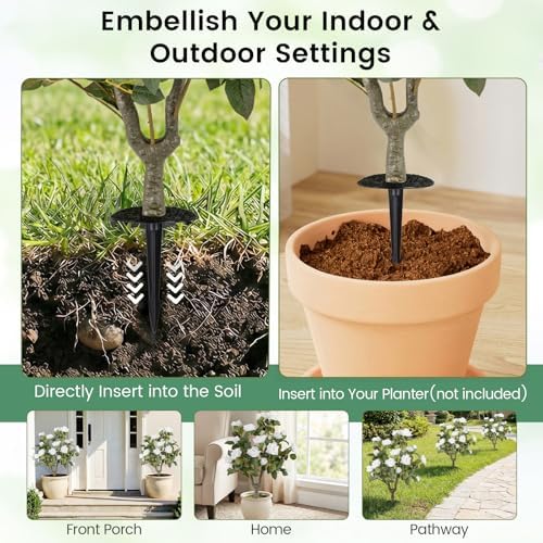 Goplus 2 Pack Artificial Rose Flower Trees, 31.5” Fake Shrub Plants with Spikes, 186 Leaves & 18 White Flowers, Sun-Proof Indoor & Outdoor Silk Floral Topiary Plants for Home Porch Wedding