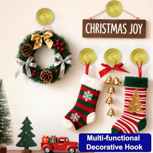 Bntuk Suction Cup Hooks for Door Wreaths, Vacuum Suction Wreath Hanger for Front Door Window Glass, Bath Robe Looafh Shower Hooks for Inside Shower - 2 Pack, Gold1