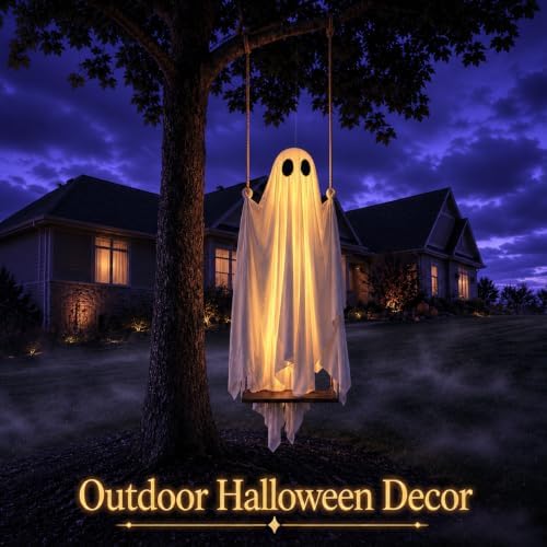 Large 5.3ft Pre-Assembled Hanging Swing Ghost Halloween Decorations Outdoor