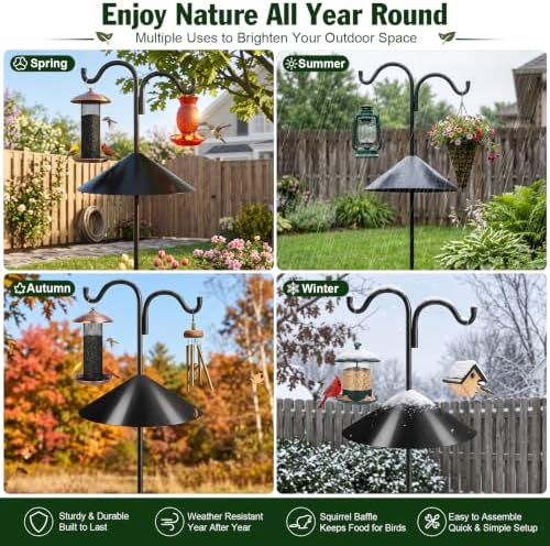 Gtongoko Squirrel Proof Bird Feeder Pole, 92" Shepherds Hook with Baffle