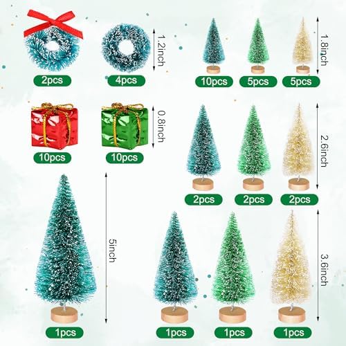 56 Pcs Artificial Mini Christmas Trees Set, Small Bottle Brush Trees