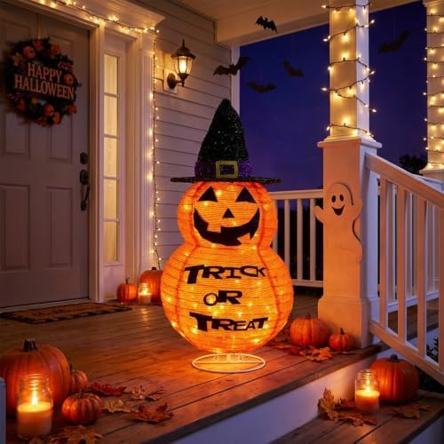MUMTOP 2.5FT Lighted Halloween Jack-O-Lantern Porch Decoration