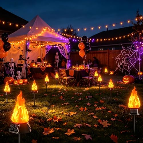 Toodour Solar Halloween Lights Outdoor, 8 Pack Solar Torch Light Waterproof