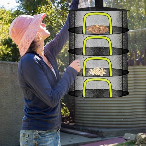 Doacpr 4-Layer Hanging Herb Drying Rack, Foldable Mesh Net with Zipper