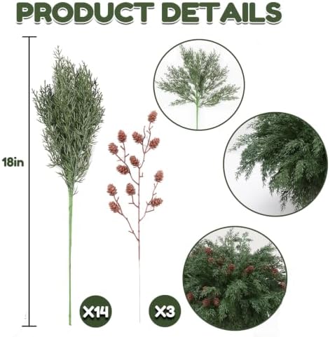 Faux Cedar Stems Artificial Norfolk Pine Branches for Christmas Decor