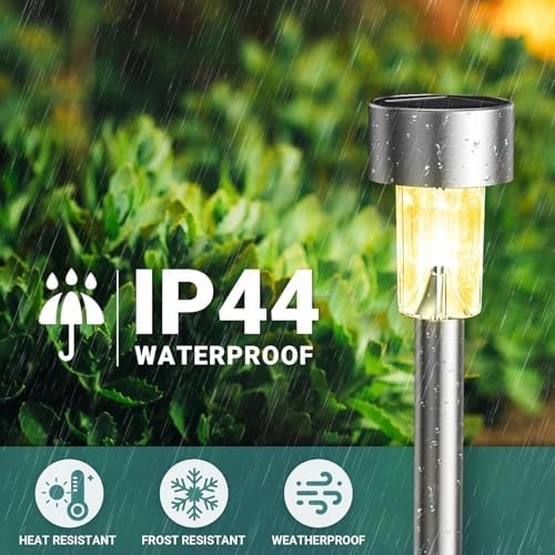 GIGALUMI 16 Pack Solar Lights Outdoor Waterproof, Stainless Steel
