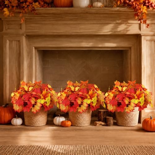 24Pcs Fall Leaves Stems, 14.9'' Artificial Maple Leaves Branches