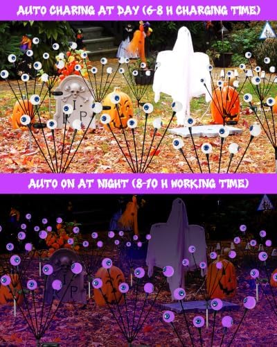 Solar Halloween Decorations Outdoor 6 Pack 36 LED Purple Eyeball Lights