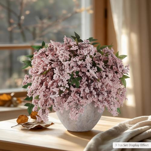 1 Pcs Artificial Berry Stem 36" Realistic Flowers Picks Branches Faux Stem Spray DIY for Holiday Seasonal Farmhouse Mantel DIY Home Decorations (Pink)