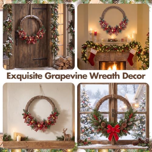 Ruisita 2 Pieces 18 Inch Grapevine Wreaths Vine Branch Wreath Natural Christmas Rattan Wreath Garland Decoration for Christmas Holiday Craft or Wedding Supplies