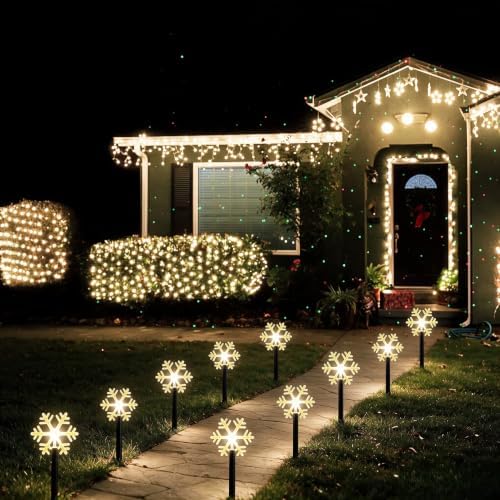 5 Pack Christmas Solar Pathway Lights, Snowflake Outdoor Decorations