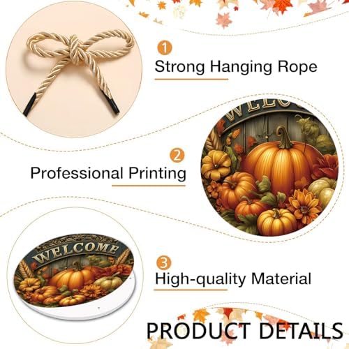 Fall Door Sign Autumn Pumpkin Welcome Wreath for Front Door Decor