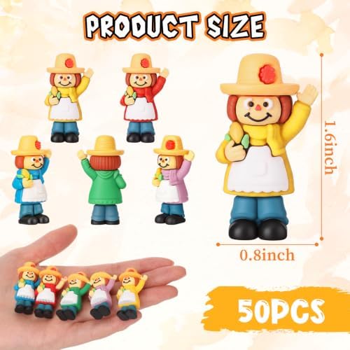 Beeveer 50 Pcs Fall Scarecrows Mini Figurines, Thanksgiving Corn Scarecrow