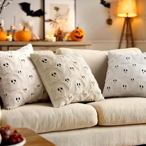 MIULEE Beige Halloween Lumbar Pillow Covers Cute Ghost Decor 12x20