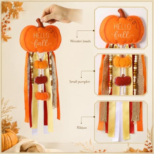 Riceshoot Fall Wreath Sash with Bow Blue White Floral Ribbon Clip Decor