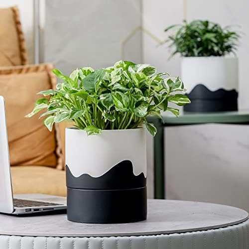Nihow Ceramic Self Watering Plant Pot for Indoor Plants,6 Inch,White Black