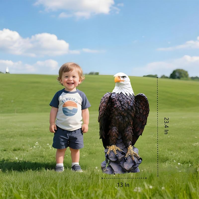 Bald Eagle Statue Outdoor - Large American Eagle Figurine for Garden 24.4"H | Majestic Realistic Hand-Painted Resin