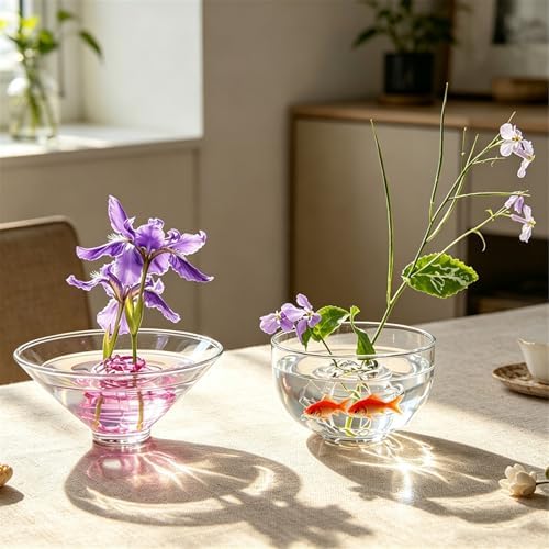 Clear Glass Flower Frog for Vases, Flower Frog Hand Blown, Spiral Wrap Single Stem Glass Vase, Modern Aesthetic Flower Arrangement Holder Art for Home Office