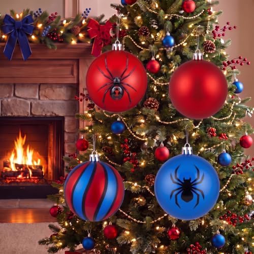 Tigeen 4 Pcs 6'' Large Spiderweb Themed Christmas Ball Ornament Decoration