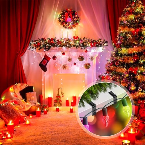 SelfTek 60 Pcs Christmas Light Clips Hooks, 1 5/8" Fascia Board Clips, Weatherproof Plastic Gutter Clips for Hanging Outdoor Lights, Holiday Light Clips Light Hangers for Roof Gutter Fence Eave-Black