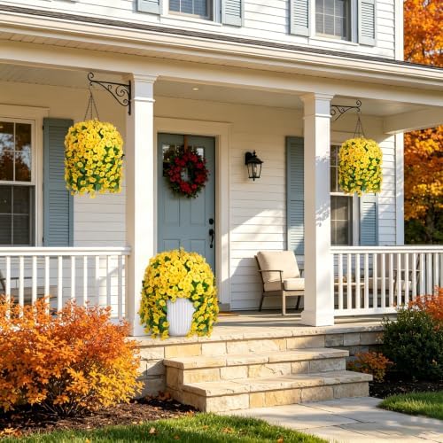 Ammyoo Artificial Faux Hanging Flowers Basket for Fall Outdoor Decor