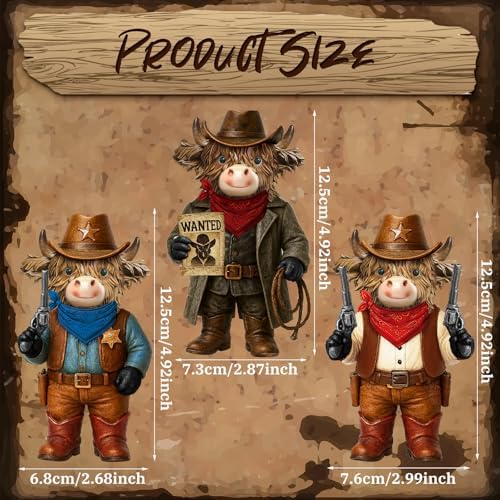 3 Pcs Highland Cow Resin Figurine, Western Cowboy Decor