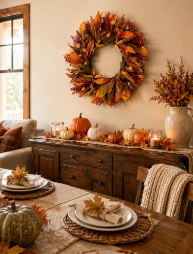 26" Fall Wreaths for Front Door: Autumn Eucalyptus Leaf Wreath
