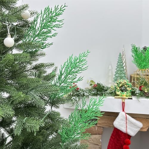 Christmas Glitter Berries Stems 16pcs Artificial Berry Picks for Christmas Tree Ornaments fillers, DIY Xmas Wreath, Crafts, Garland, Holiday, Party, Wedding and Home Decoration (Green)