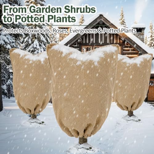 2-Pack Burlap Fabric Plant Bags - 32 X 40 Inch Winter Plant Cover Freeze Protection, Reusable Burlap Sacks Plant Frost Cloth for Outdoor Plants, Cold Weather Tree Wrap for Trees, Bushes & Garden