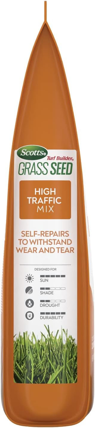 Scotts Turf Builder Grass Seed High Traffic Mix, 5.6 lbs. | Grass Seed Plus Lawn Fertilizer and Soil Improver