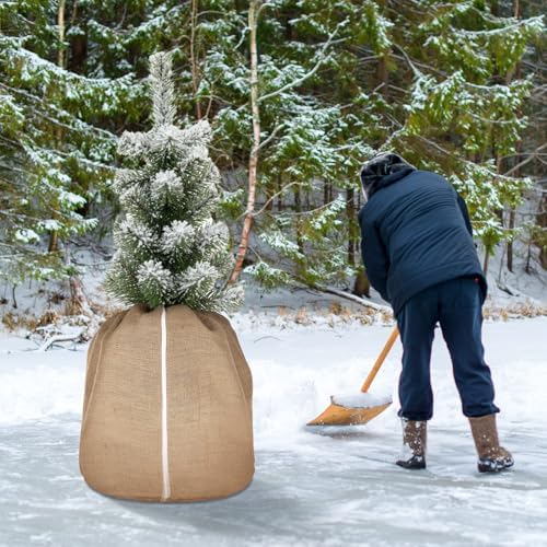 2 Pcs 27.6"x25.6" Burlap Plant Pot Covers Frost Protection