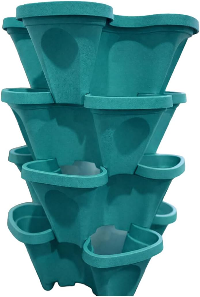 Strawberry Planter Tower, 4 Tier Stackable Vertical Planter, 16 Plant Sites, Space Saving Garden Planter, Indoor