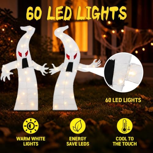 2 Pack 30Inch Halloween Decorations Outdoor Light Up White Ghost Decor