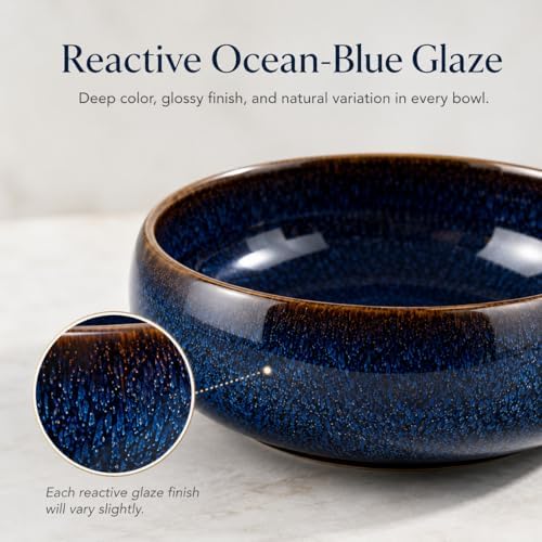 Ceramic Ikebana Vase Set - 6.5" Blue Pottery Flower Bowl Kit