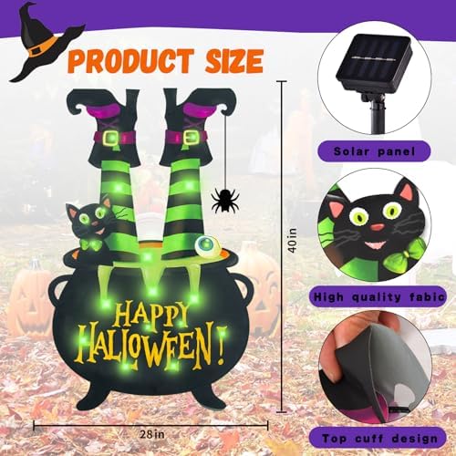 Halloween Lighted Garden Flag, Witch Feet Yard Decor, 28x40 In