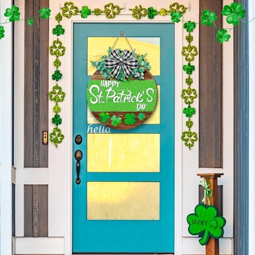 Boao St. Patrick's Day Shamrock Door Wreath Wooden Hanging Decor with Bow
