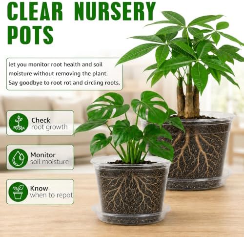 MIXC 12/10/8/6/5 Inch 20 Pack Clear Nursery Pots with Drainage & Sacuer