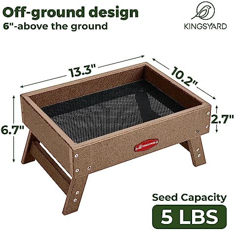 Kingsyard Ground Bird Feeder, Elevated Tray with Recycled Poly Lumber
