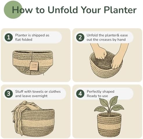 Small Jute Plant Basket, Set of 2, 6.5 Inches, Gray & White