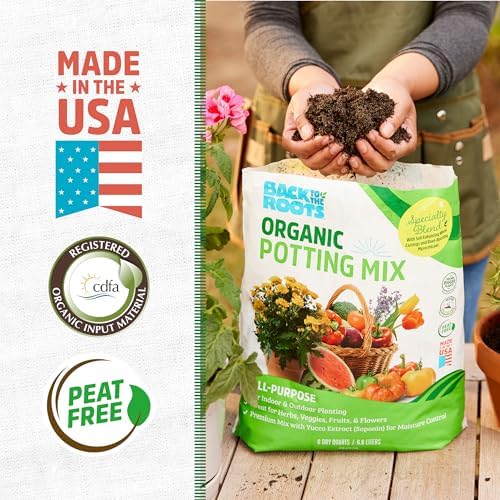 Back to the Roots All-Purpose Potting Mix 6 Quarts (Best Value), 100% Organic & USA Made for Herbs, Veggies, Flowers, w/Nutrient Rich Plant Food, Worm-Castings, & Moisture Controlling Yucca, 2 Packs