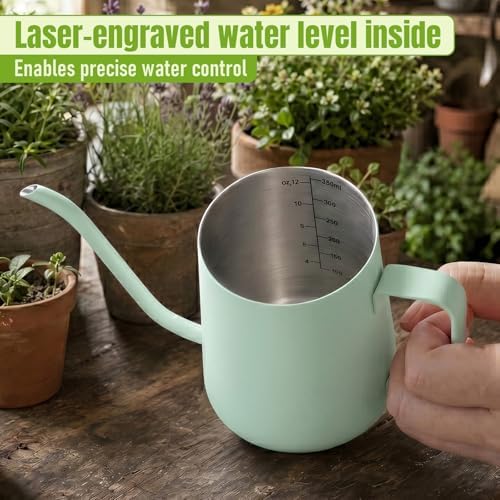 Doseno Green Small Watering Can for Seedlings & Indoor Plants, 12 oz