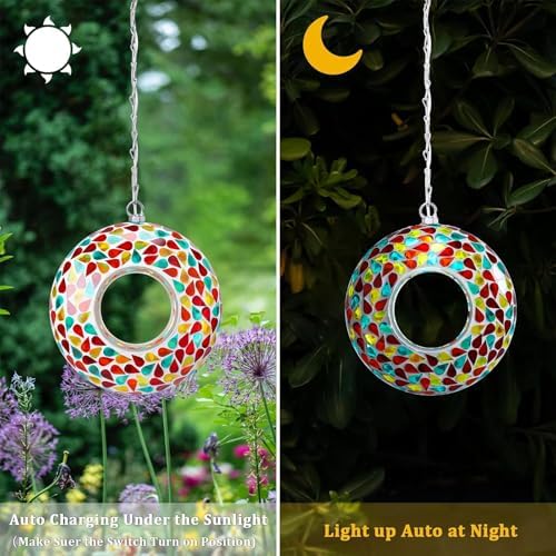 Yinns Solar Bird Feeder, Hanging Mosaic Birdfeeder for Outside Garden Decor