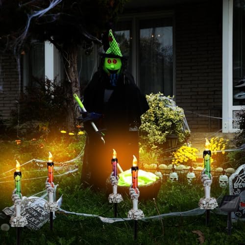 YBB 5 Pack Solar Skeleton Ghost Hands Candle Stake Pathway Lights