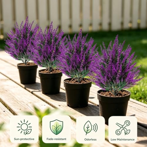 THKFUL 4 Pack Artificial Topiary Ball Trees Outdoor, UV Resistant Fall Faux Boxwood Shrubs with Ground Spikes, Small Fake Grass Bushes for Front Porch Planters, Garden & Indoor Autumn Decor