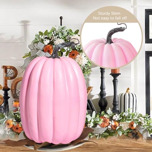 Artmag 8 Inch Large Artificial Pumpkins, 2PCS Big Pink Pumpkins Faux Foam Harvest Pumpkins for Fall Autumn Thanksgiving Seasonal Holiday Decor Decorations (Pink)