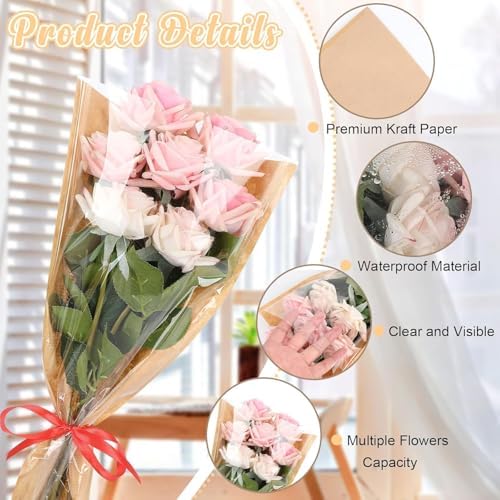 Majreey Floral Wrapping Paper Kit, 80Sheet Waterproof Floral Paper, 3Rolls Ribbon for Flower Bouquet, 2Rolls Transparent Tape,100Pcs Flower Pins, 48Pcs 3D Butterflies, 9Pcs Crowns (Flower-4)
