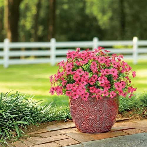ATTGREAT Artificial Flowers for Outdoors UV Resistant, 12 Bundles(Rose Red)