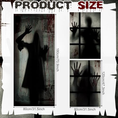 DoubleFill 3 Pcs Halloween Window Door Covers Set Scary Ghost Curtain
