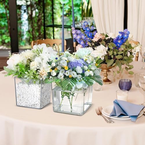 6 Pcs 6 x 6 Acrylic Square Vase for Centerpieces Clear Plastic Flower Vases
